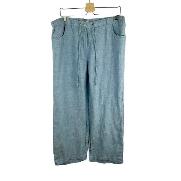 JM Collection 100% Linen Wide Leg‎ Pants Women 16 Short Petite Blue Beach Boho - Picture 1 of 7